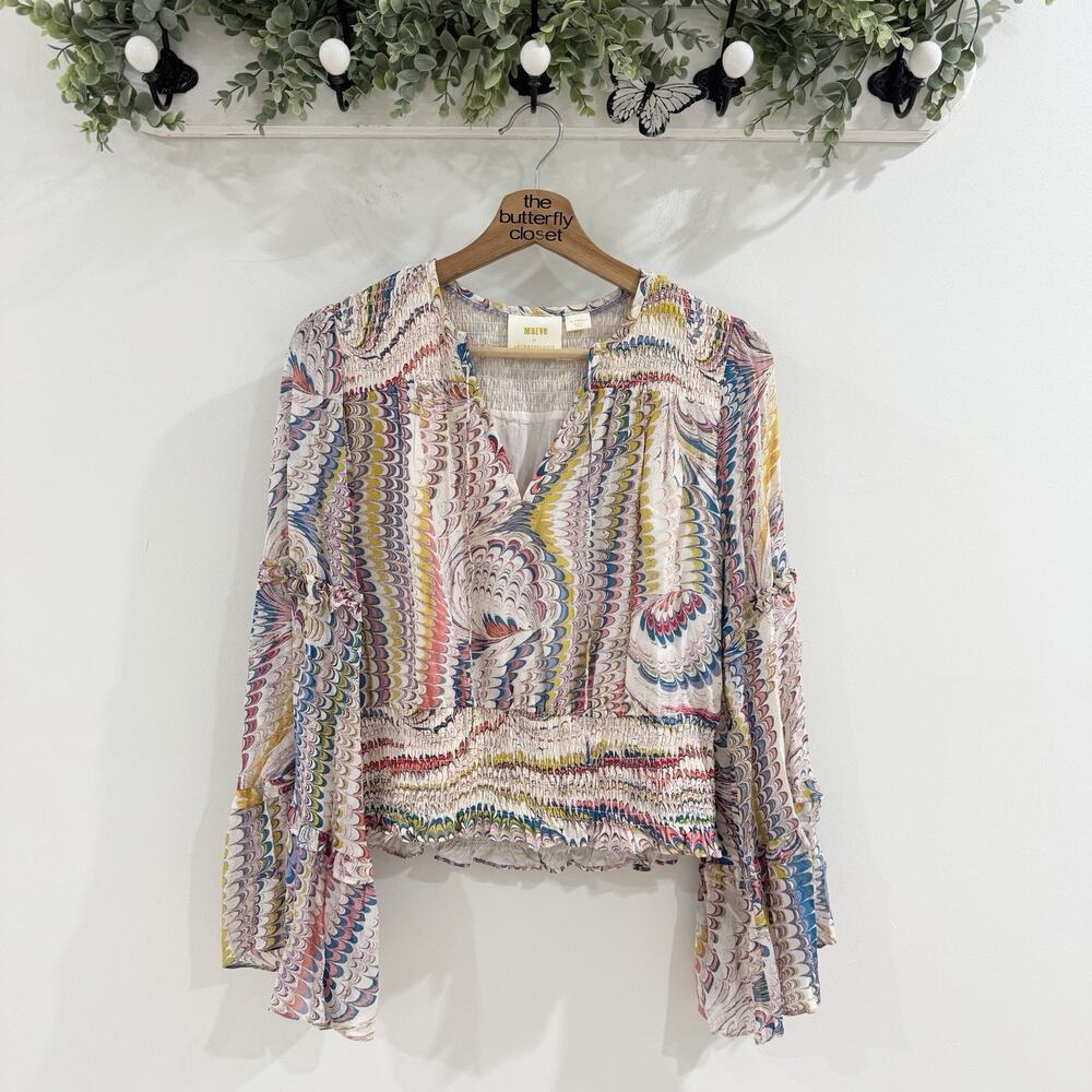 Anthropologie Maeve Maeve Jessa Peasant Blouse Retro 70s Bell Sleeve XS LB